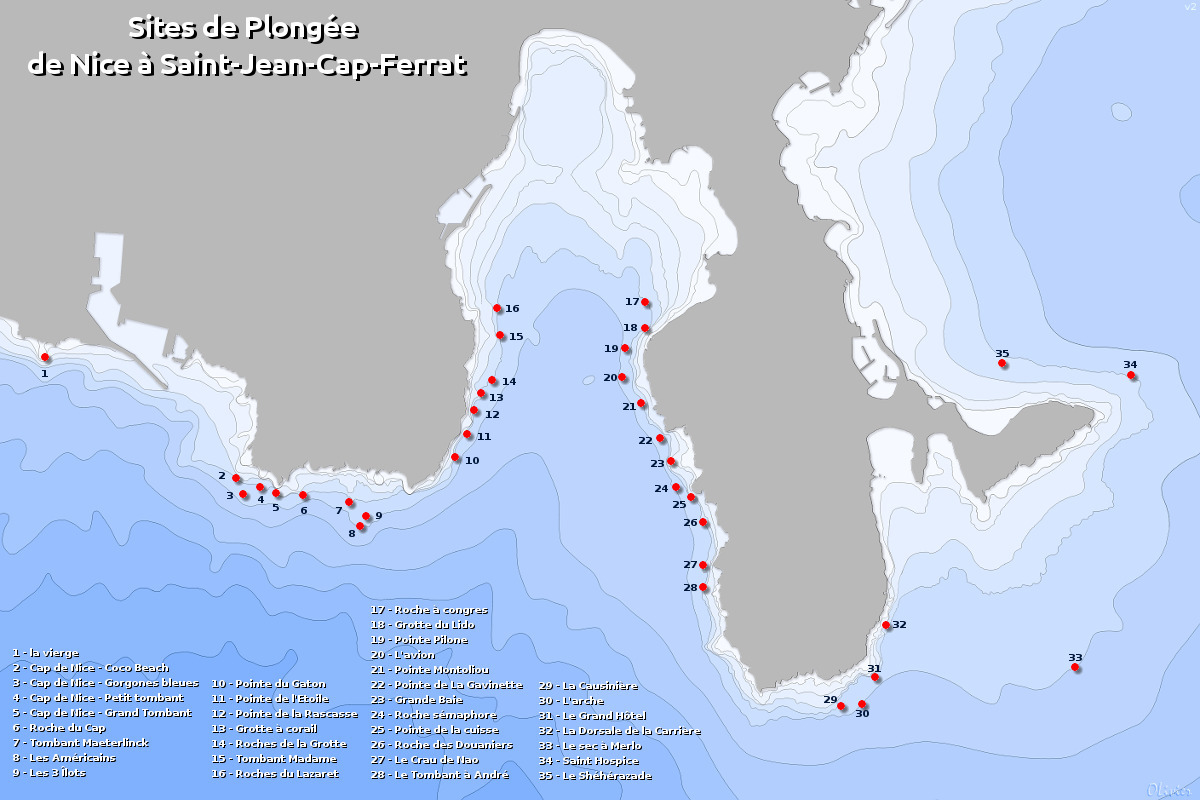 Carte des sites de plongée